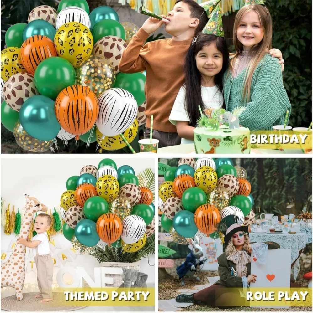 New 24pcs 12' Jungle Safari Gold Confetti Latex Balloons Tiger Zebra Theme Party